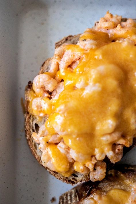 Our shrimp melt, made with flavorful bay shrimp and topped with sharp cheddar, is simple but surprisingly satisfying | femalefoodie.com Shrimp Melt Sandwich, Seafood Melt Sandwich, Shrimp Melt On English Muffin, Bay Shrimp Recipes, Shrimp Grilled Cheese, Grilled Shrimp Sandwich, Shrimp Melt, Shrimp Sandwich Recipes, Crab Melts