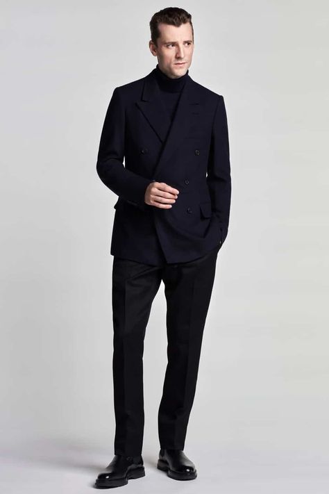 Fall 2023 Menswear, Dark Blue Blazer, Chelsea Boots Outfit, Class Outfits, Black Leather Chelsea Boots, Black Suit, Leather Chelsea Boots, Mens Fall, Menswear Collection