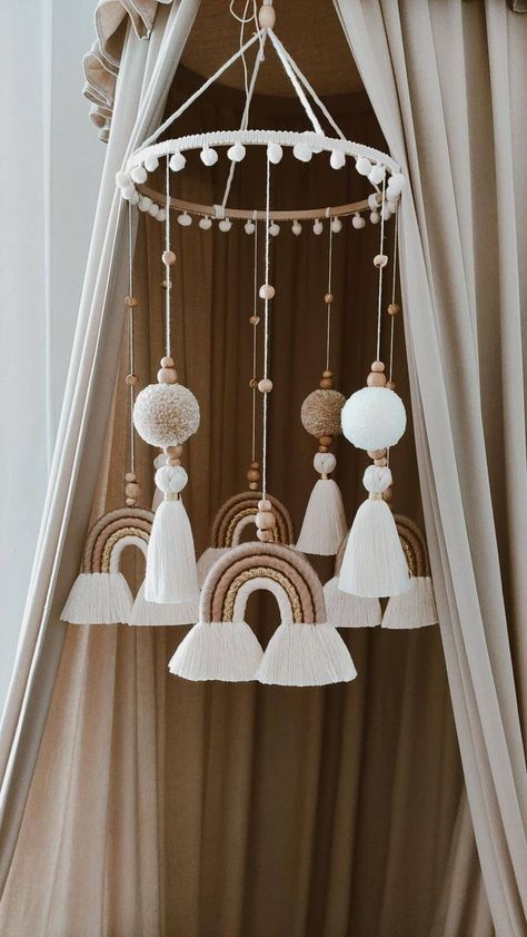 Macrame Baby Room, Macrame Nursery, Stars Baby Mobile, Simpul Makrame, Rainbow Mobile, Macrame Baby, Baby Room Inspiration, Diy Bebe, Nursery Room Inspiration