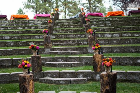 Outside amphitheater decor Amphitheater Wedding Ceremony, Outdoor Amphitheater Wedding, Amphitheater Wedding Decorations, Ampitheater Wedding Ceremony, Ampitheater Wedding, Amphitheater Wedding, Garden Hardscape, Outdoor Amphitheater, Rustic Chic Wedding Decor