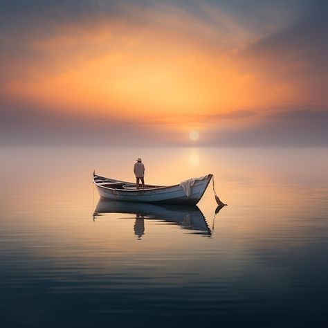 Photo a boat on the water at sunset | Premium Photo #Freepik #photo #sunrise #boat #color #background Boats On The Water, Photos Of Boats On Water, Boat Sunset Pictures, Boat On Water, Boat On A Lake Painting, Boat And Sunset, Sunset On A Boat, Water Sunset, Small Fishing Boats