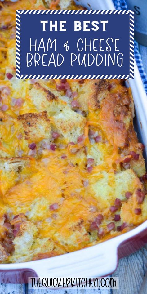 Quick Bread Breakfast, Guesthouse Breakfast Bake, Overnight Ham Breakfast Casserole, Ham And Cheese Bread Pudding, Old Bread Recipes Breakfast, Breakfast Bread Casserole, Breakfast Bake With Bread, Savoury Bread Pudding, Sourdough Breakfast Casserole