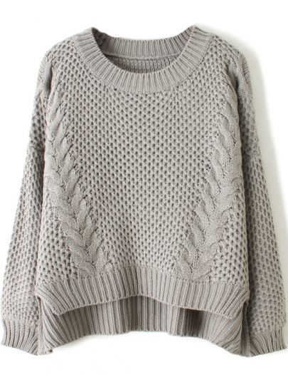 Shop Grey Long Sleeve Cable Knit Dipped Hem Sweater online. SheIn offers Grey Long Sleeve Cable Knit Dipped Hem Sweater & more to fit your fashionable needs. Hem Sweater, How To Purl Knit, Knitwear Fashion, Diy Couture, Knit Outfit, Knit Fashion, Winter Sweaters, Knitting Inspiration, Wool Cardigan