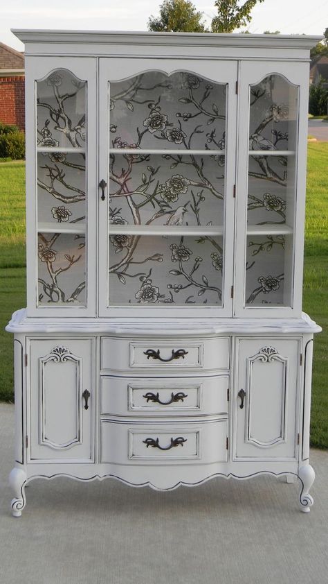 Chrissie's Collection! She's located in Huntsville and does amazing work on antique furniture at great prices! She does custom orders too! Wish I could pin her entire collection here! I'll be ordering a china cabinet similar to this one from her some day.: Old China Cabinet, French China, Redo Cabinets, Hutch Makeover, Custom Painted Furniture, Furniture Rehab, White China, Refurbished Furniture, Paint Furniture