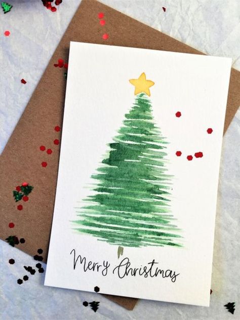 50+ Best Christmas Gift for Grandma | Amazing Christmas Ideas For Grandma - Gift Ideas Corner Christmas Greeting Cards Handmade, Minimalist Christmas Card, Jul Diy, Merry Christmas Greeting Card, Painted Christmas Cards, Christmas Tree Card, Greeting Card Handmade, Christmas Cards Kids, Watercolor Christmas Tree