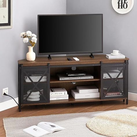 Amazon.com: HOMISSUE Corner TV Stand, Corner TV Stand for 55 60 Inch TV, Industrial & Farmhouse Corner Entertainment Center w/Sliding Barn Door and Power Outlet, Corner TV Cabinet for Living Room, Brown : Home & Kitchen Tv Stand Corner, Modern Corner Tv Stand, Oak Corner Tv Stand, Corner Tv Cabinet, Corner Entertainment Center, Corner Tv Console, 60 Inch Tv, Corner Tv Cabinets, Corner Tv Stands