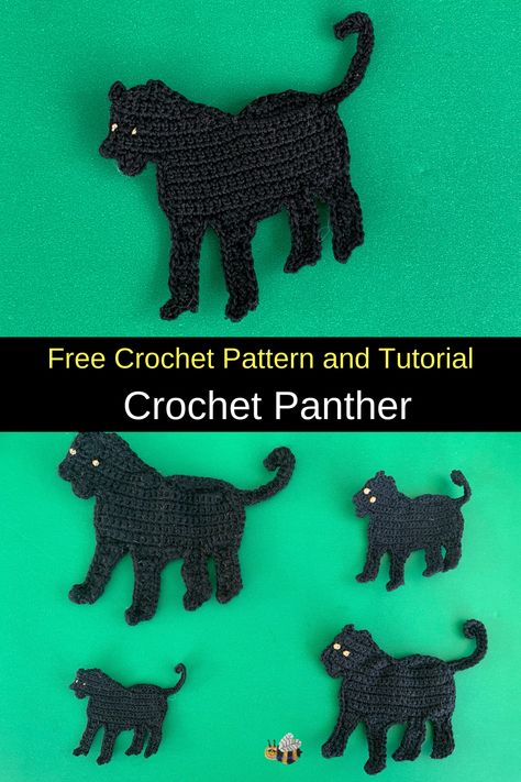 Crochet Panther Pattern Free, Crochet Panther, Tiger Applique, Bookmark Crochet, Crochet Applique Patterns Free, Crochet Appliques, Cat Applique, Applique Tutorial, Crochet Amigurumi Free Patterns