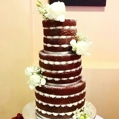 Naked Red Velvet Cake, Red Velvet Wedding Cake, 3 Tier Cake, Red Curtains, Velvet Cake, Red Velvet Cake, Tiered Cakes, Interesting Art, Wedding Stuff