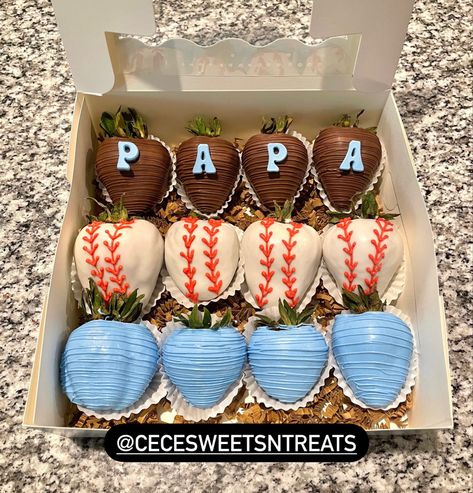 Happy Father’s Day Berries, Baseball Strawberries Chocolate Covered, Strawberry Father’s Day, Happy Father’s Day Chocolate Covered Strawberries, Fathers Day Chocolate Strawberries, Father’s Day Chocolate Covered Strawberries, Fathers Day Strawberry Ideas, Father’s Day Treats Ideas, Eagles Desserts