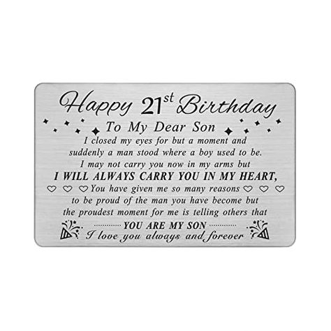 DEGASKEN 21st Birthday Cards Gifts for Son, Happy 21 Year Old Bday Son Gift, Personalized Steel Engraved Wallet Card 18th Birthday Gifts For Boys, Happy 26th Birthday, Letter Of Encouragement, Happy 29th Birthday, Birthday Decorations For Men, 16th Birthday Card, Boy Birthday Decorations, Birthday Cards For Son, 30th Birthday Cards