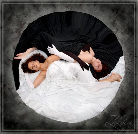 Yin Yang by Zokusai on deviantART Twin Photos, Ange Demon, Eclectic Art, Angel And Devil, Photoshoot Concept, Foto Art, Ying Yang, Angels And Demons, Dance Poses