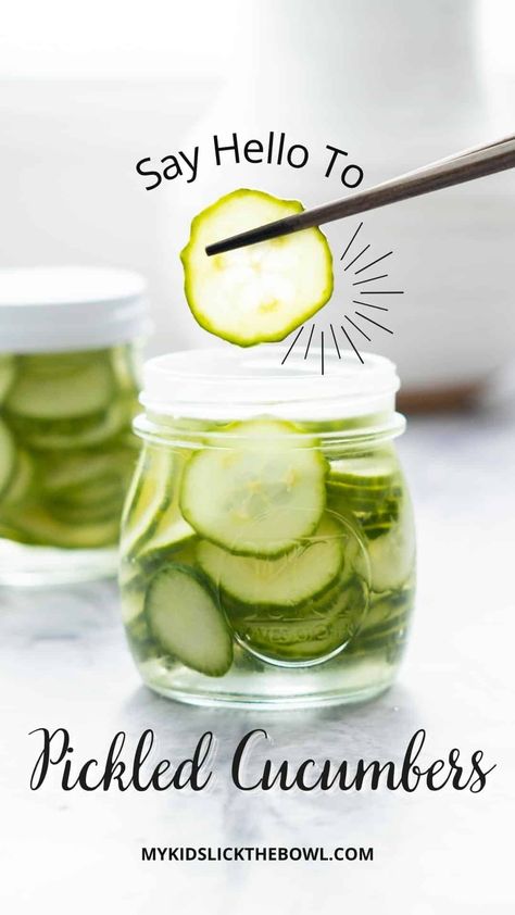 Quick pickled cucumbers are next level, The cucumbers absorb the pickling flavors resulting in a crunchy snack that is sweet, sour, and savory. Asian Pickled Cucumbers, Korean Pickled Cucumber, Carrot Diet, Cooked Cucumber, Sweet And Sour Cabbage, Easy Pickle, Pickled Vegetables Recipe, Easy Cucumber Salad, Japanese Cucumber