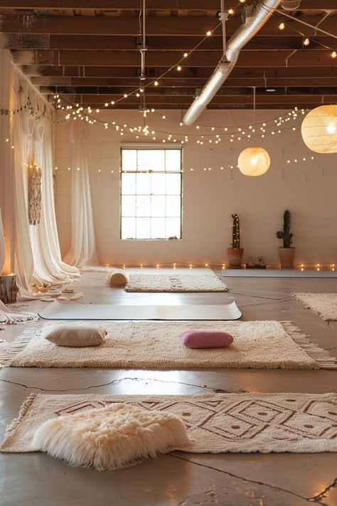 18 Boho Yoga Studio Designs – TastyInteriors Garage Into Dance Studio, Sound Meditation Room, Yoga Room Design Ideas, Yoga Studio Ceiling Ideas, Attic Meditation Room, Luxury Yoga Studio Interior Design, Yoga Garage Studio, Small Yoga Studio Design Interiors, Rustic Yoga Studio