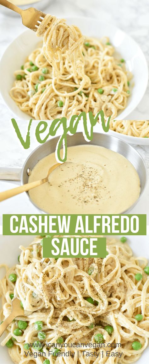 If you're looking for an easy dairy-free Alfredo sauce this is it! This Vegan Cashew Alfredo sauce is cheesy, creamy and delicious! This Cashew Alfredo recipe requires just 9 ingredients to make and it's ready in less than 30 minutes! NO Cauliflower! I know you'll love this sauce! It's thick and creamy with garlic and cheese-like flavor! #VeganAlfredo #DairyFreeAlfredo #AlfredoSauce #VeganPasta #VeganPastaSauce #PastaSauce #CashewAlfredo #CashewAlfredoSauce #SoakedCashews #Cashews Cashew Alfredo Sauce, Alfredo Sauce Recipe Without Heavy Cream, Fetuccini Alfredo, Cashew Alfredo, Dairy Free Alfredo Sauce, Vegan Pasta Sauce, Alfredo Sauce Recipe Easy, Cashew Recipes, Vegan Alfredo Sauce