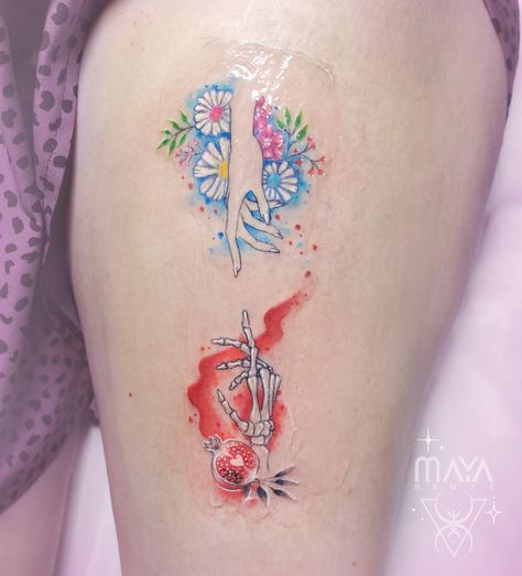 Hades Flower Tattoo, Lore Olympus Tattoo Ideas, Hades And Persephone Tattoos, Hades And Persephone Nails, Hades And Persephone Tattoo Ideas, Persephone Art Drawing, Persephone And Hades Tattoo, Hades And Persephone Tattoo, Tattoo Profile