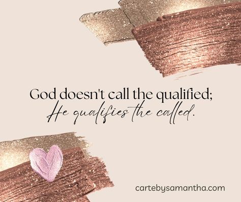 🌟 "God Doesn't Call the Qualified, He Qualifies the Called" 🌟 Ever feel like you're not quite ready for the task at hand? That's because God's way of working is beautifully unconventional. He doesn't wait for us to have all the right credentials or perfect qualifications. Instead, He sees our potential and equips us for the journey ahead. 🙌 So if you're feeling inadequate or unprepared for the path before you, take heart! God specializes in using ordinary people to accomplish extraordinary ... God Doesnt Call The Qualified Quote, God Qualifies The Called, Step Out In Faith, Gods Favor, Feeling Inadequate, Take Heart, Ordinary People, Quotes About God, The Journey