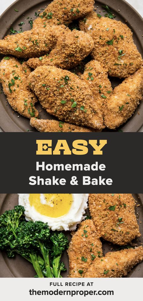 homemade shake and bake chicken on a serving platter Shake And Bake Recipe, Shake And Bake Pork Chops, Bake Pork Chops, Shake And Bake Pork, Homemade Shake And Bake, Shake N Bake Chicken, Baked Fried Chicken, Shake And Bake, The Modern Proper