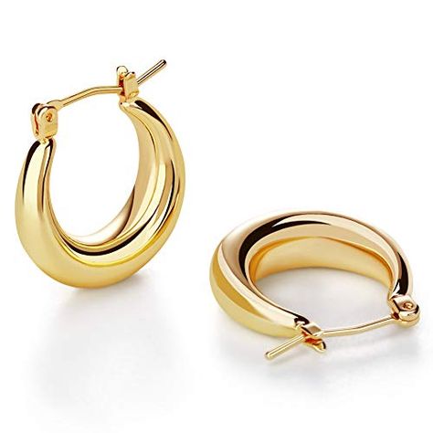 LILIE&WHITE Chunky Gold Hoop Earrings for Women Cute Fashion Hypoallergenic earrings Minimalist Jewelry Gift : Amazon.ca: Clothing, Shoes & Accessories Women Hoop Earrings, Thrift Styling, Earrings Amazon, Winter Basics, Chunky Gold Hoop Earrings, Amazon Jewelry, Thick Hoop Earrings, Statement Hoop Earrings, Fake Jewelry