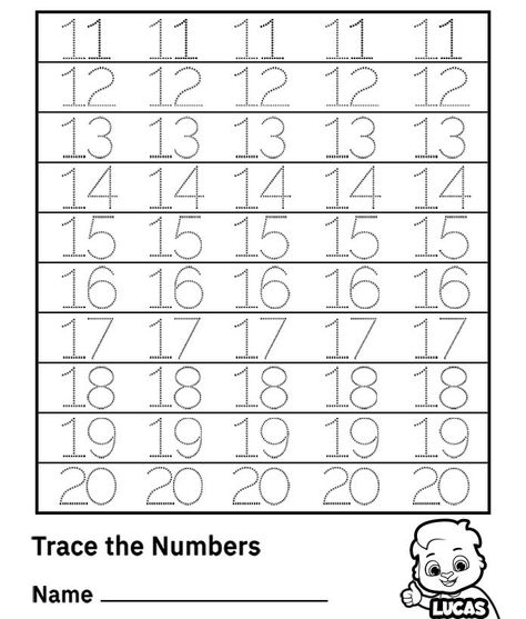 Free Printable Worksheets for Kids - Trace Numbers 11-20 Worksheets Teaching Teen Numbers, Trace The Numbers, Prek Homeschool, Kids Learning Numbers, Trace Numbers, Free Printable Alphabet Worksheets, Number Worksheets Kindergarten, Kindergarten Math Free, Preschool Number Worksheets