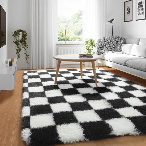 Amazon.com: KICMOR 8x10 Area Rugs for Living Room, Large Fluffy Rug for Bedroom, Soft Plush Black and White Checkered Rug Big Fuzzy Shag Shaggy Carpets for Boys Girls Teen Room Dorm Nursery Home Decor Aesthetic : Home & Kitchen Black And White Checkered Rug, Goth Rug, Creating Aesthetic, Small Throw Rugs, Rug For Nursery, Living Room Hardwood Floors, Create Aesthetic, Area Rugs For Bedroom, Dream Items