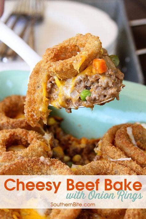 Onion Ring Casserole, Beef Bake, Onion Ring, Tot Casserole, Tater Tot Casserole, Beef Casserole Recipes, Ground Beef Casserole, Beef Casserole, Creamed Mushrooms