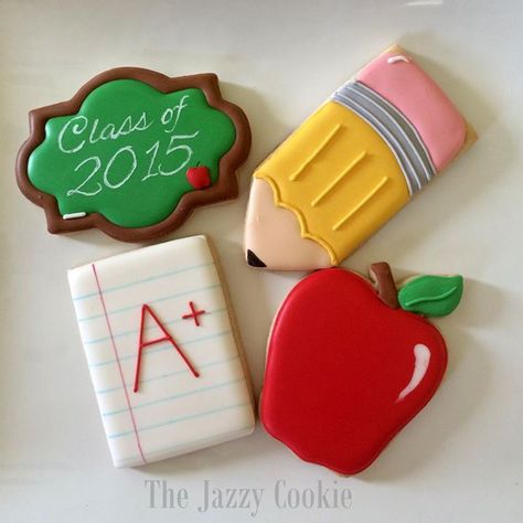 teacher cookies Cookie decorating Cake Ideas Graduation, Teachers Cookies, Teacher Cookies, Appreciation Cookies, Education Graduation, Teacher Cakes, School Cookies, Graduation Food, Graduation Desserts