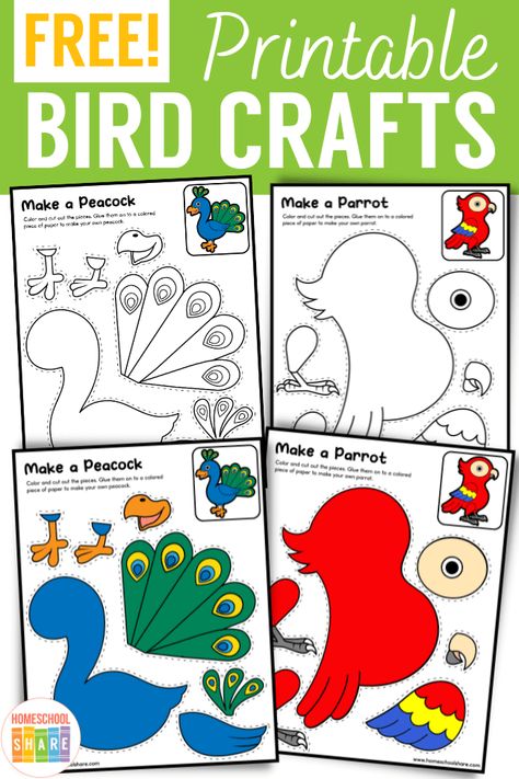 Printable Bird Crafts - Homeschool Share Parrot Craft Preschool Template, Bird Week Activities, Parrot Crafts For Kids, Birds Theme Preschool Activities, Bird Crafts For Kids Easy, Birds Preschool Activities, Bird Template Printable Free Pattern, Bird Crafts For Kids, Fish Crafts Preschool