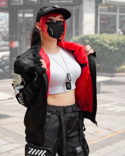 Tastes like Chilli agent @itsmidna . . . #fabricoftheuniverse #techwear #streetwear #cyberpunk #futureculture #fyp #fypシ Red And Black Cyberpunk Outfit, Fabric Of The Universe Techwear, Tech Streetwear, Techwear Girl, Fabric Of The Universe, Cyberpunk Outfit, Streetwear Cyberpunk, Cyberpunk Techwear, Techwear Streetwear