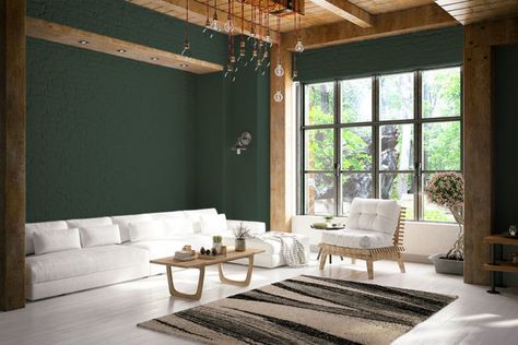 Color of the Month October 2019: Dard Hunter Green | Tinted by SW Dard Hunter Green, Hunter Green Bedrooms, Media Room Paint Colors, Sherwin Williams Green, Green Accent Walls, Color Of The Month, Basement Remodel Diy, Sherwin Williams Colors, Large Abstract Wall Art