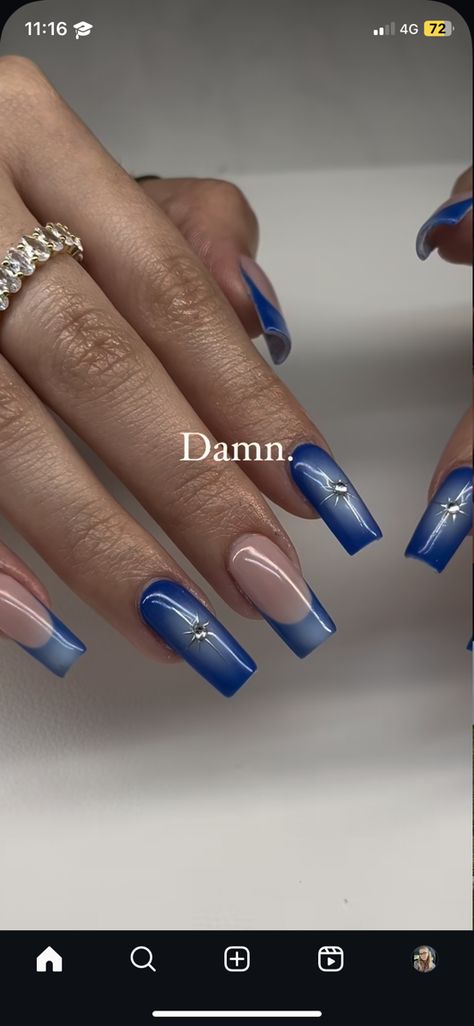 Pretty Nail Art Designs Blue, Blue Ombre Nails French Tip, Dark Blue Nail Inspiration, Electric Blue Nails With Design, Powder Blue Square Nails, Ombre Nail Designs Blue, Navy Blue Nails Homecoming, Blue Nails Winter Sparkle, Simple Cute Blue Nails