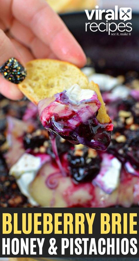 honey and pistachios brie. Brie With Blackberries, Sunny’s Easy Brie Brittle With Fig Dip, Brie With Blueberries, Fruit Brie Recipes, Blueberry And Brie, Easter Brie Recipes, Baked Brie With Fruit, Pan Fried Brie, Brie And Blueberry Appetizer