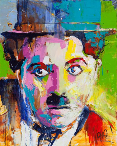 Voka Art, Spontaneous Realism, Abstract Portrait Painting, Frida Art, Portraiture Painting, Arte Van Gogh, Oil Painting Portrait, Charlie Chaplin, Abstract Portrait