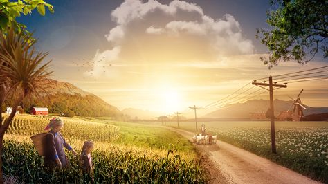 Village on Behance Jesus Images Hd, 16:9 Backgrounds, Village Wallpaper, Village Background, Blue Texture Background, Walking Poses, Theatre Curtains, Countryside Art, Field Wallpaper