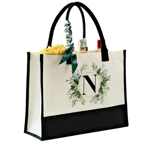 (Sponsored) CROWNED BEAUTY Canvas Tote Bag with Zipper Pocket, Personalized Birthday Gift for Women, Floral Initial Letter N Bag for Vacation Beach CT14-N Floral Initial Letter, Tote Bag With Zipper, Waterproof Tote, T Bag, Floral Initial, Monogram Tote Bags, Birthday Gift For Women, Women Crossbody Bag, Personalized Teacher Gifts