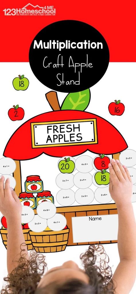 If you are looking for a fun 2nd grade math activity that works on introducing multiplication, you will love this apple math! This multiplication activitiy uses a free printable to make multiplication crafts with grade 2 and grade 3 students. Simply print and you are ready to practice multiplying! Multiplication Crafts, Apple Math Activity, Multiplication Craft, Introducing Multiplication, Math Multiplication Activities, Math Apple Activities, Multiplication Activity, Apple Science Experiments, Free Multiplication Worksheets