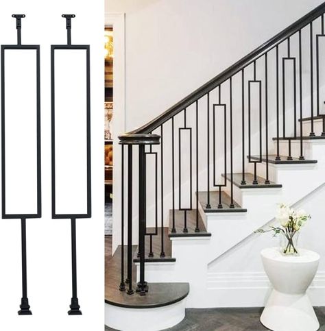 Amazon.com: ZAQYCM Indoor Stairs Iron Baluster 2 Pack, Loft Platform Guardrails Stair Spindles with Installation Kit, Square Staircase Porch Railing Post Wrought Iron, Black : Tools & Home Improvement Square Staircase, Iron Staircase Railing, Indoor Stairs, Indoor Railing, Stair Spindles, Iron Staircase, Iron Balusters, Porch Railing, Staircase Railings