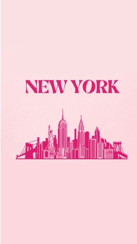 Pink Nyc Wallpaper, New York Pink Wallpaper, Preppy Prints Wallpaper Pink, Nyc Pink Aesthetic, New York Widget, New York Pink Aesthetic, Room Posters Aesthetic Pink, Wallpaper Backgrounds Preppy, Collage Wall Prints Aesthetic Pink