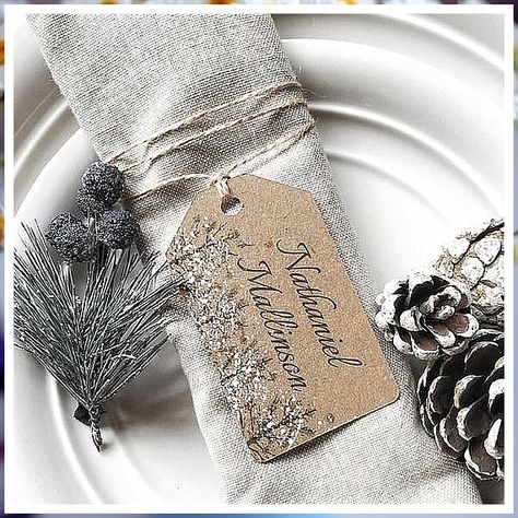 Winter Wedding Tablescapes - Is that what you are looking for? Take action immediately while all are still fresh in your mind. Visit NOW to view more. Winter Place Cards, Lapland Wedding, Name Card Table, Winter Wedding Table Decorations, Name Card Wedding, Cozy Winter Wedding, Winter Gala, Table Name Card, Wedding Seasons