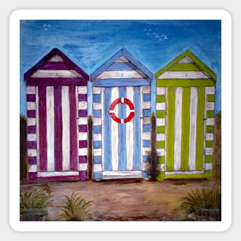 Colourful beach huts in the sand. This was an original acrylic painting made into a print, a reminder of summer holidays by the sea. -- Choose from our vast selection of stickers to match with your favorite design to make the perfect customized sticker/decal. Perfect to put on water bottles, laptops, hard hats, and car windows. Everything from favorite TV show stickers to funny stickers. For men, women, boys, and girls. Pool Stuff, Raw Edge Applique, Beach Huts, Seaside Beach, Beach Hut, Summer Holidays, By The Sea, The Sand, Raw Edge