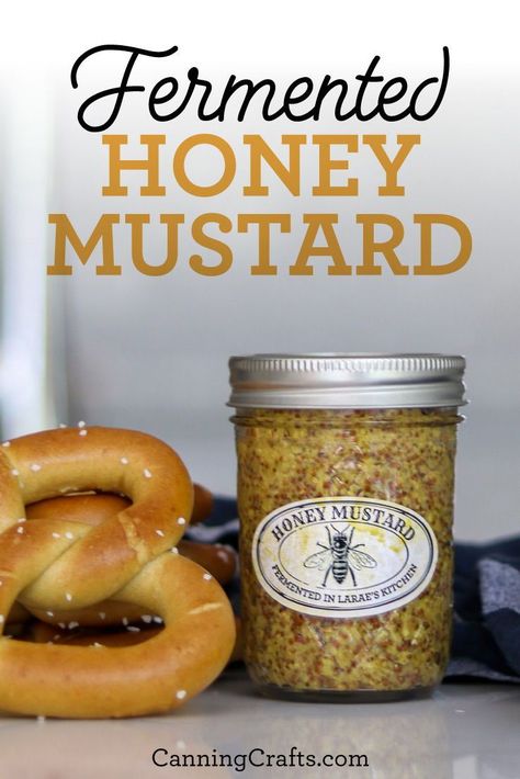 Fermented Honey Mustard Recipe | CanningCrafts.com | Homemade honey mustard is an easy project. You only need a handful of ingredients and time. Serve this delicious condiment with soft pretzels, sandwiches, grilled meats, or use it as a high-quality ingredient in homemade vinaigrettes. #fermentation #fermentedfood #honey #honeymustard #fermenting #fermentingfood Honey Mustard Recipe Homemade, Homemade Mustard Recipe For Canning, How To Make Honey Mustard, Honey Fermenting, Diy Honey Mustard, Mustard Recipe Homemade, Beer Mustard Recipe, Honey Mustard Recipe, Sandwiches Grilled