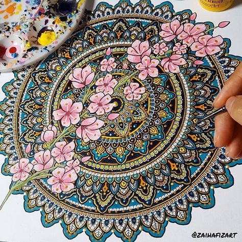 Cherry Blossom Mandala, Easy Mandala Drawing, Mandala Doodle, Mandala Art Therapy, Doodle Art Drawing, Mandala Design Pattern, Coloring Ideas, Mandala Art Lesson, Mandala Artwork