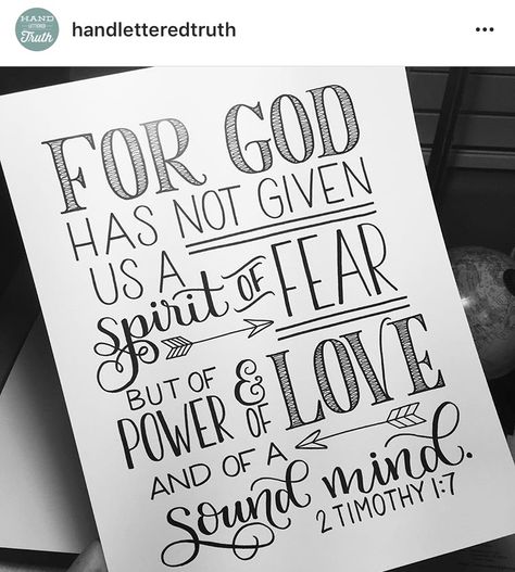 Bible Verse Calligraphy, Scripture Doodle, Spirit Of Fear, Quotes Bible, Hand Lettering Quotes, Verse Art, Bible Verse Art, Scripture Journaling, Bible Art Journaling