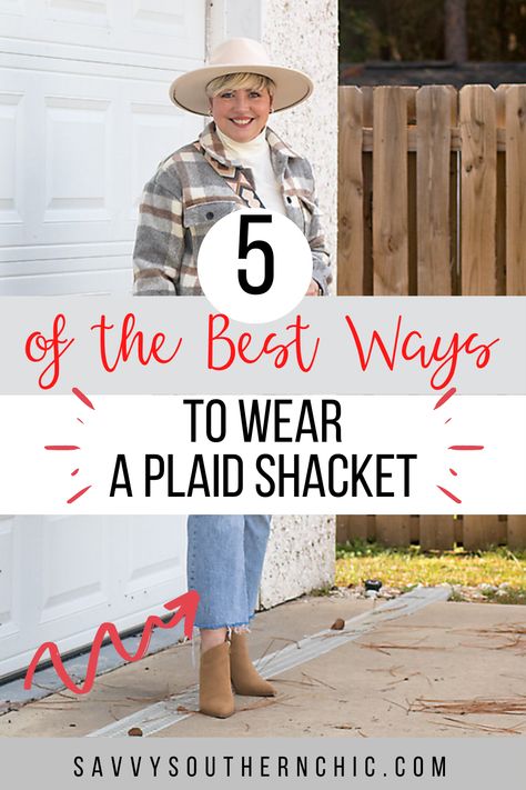 Outfit Ideas Shacket, How To Style Plaid Shacket, How To Style Flannel Jacket, How To Style An Oversized Shacket, Red Plaid Shacket Outfit Women, Shacket Business Casual, Oversized Shaket Jacket Outfit, Charcoal Shacket Outfit, Shacket With Belt