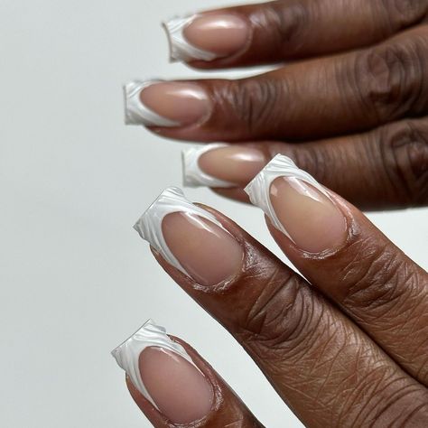 Graduation Nails White, White Chrome French Tip, White Chrome French Tip Nails, Short Frenchies, Chrome French Tip Nails, Chrome French Tip, Chrome French, Artistic Nails, Brown Acrylic Nails