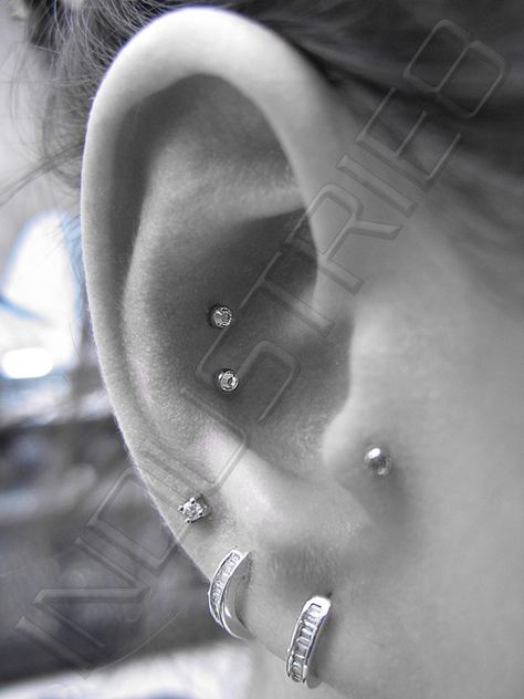 Double conch piercing. I need this in my life ASAP. I have the itch to get another piercing.. Double Conch Piercing, Double Conch, Different Piercings, Piercings Oor, Septum Piercings, Cool Piercings, Cute Ear Piercings, Double Helix, Piercings Unique