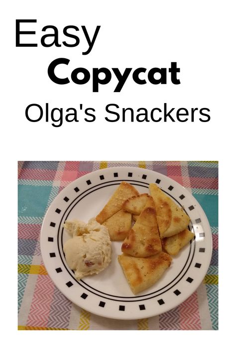 olgas, olgas snackers, copycat recipe Copycat Olgas Snackers, Olga’s Kitchen Copycat, Olga’s Snackers Recipe, Olga Snackers Recipe, Olgas Snackers Recipe, Olga Bread Recipe, Restaurant Hacks, Munchies Snacks, Restaurant Foods