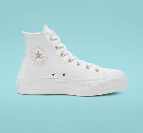 Elevated Gold Platform Chuck Taylor All Star Converse Style Women, Platform Chucks, Womens High Top Shoes, Shoe Converse, Converse Womens, Baseball Shoes, All Stars Converse, Indie Jewelry, Converse Style