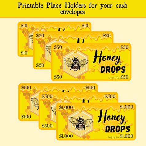 Honey Drops Printable Place Holders PDF - Etsy Prop Money Printable, Prop Money, Place Holders, Money Printables, Honey Drops, Place Holder, Cash Envelope System, Envelope System, Unique Place