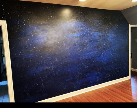 #nightsky #stars #blue #art #mural Night Sky Mural, Sky Mural, Silver Ceiling, Night Sky Painting, Ceiling Treatments, Study Aesthetic, Star Blue, Sky Painting, Paint Effects