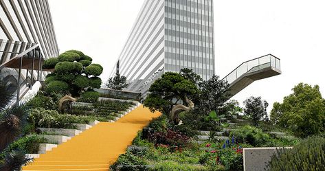 Landscape Stairs, Relaxed Home, Elevated Gardening, Innovation Hub, Glass Facade, Pocket Park, Urban Forest, Architecture Design Ideas, Mix Use Building